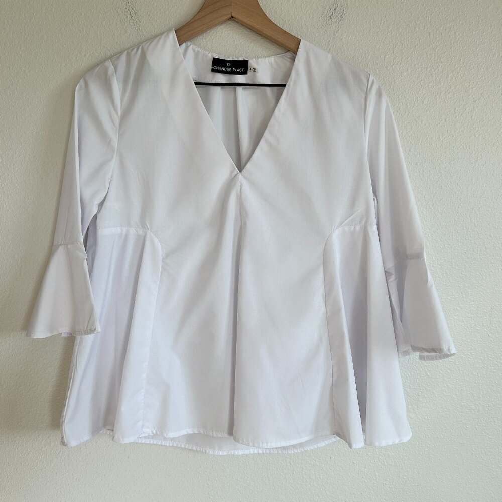 Pomander Place Tuckernuck Shirt Bell Sleeve Swing Oxford White Top